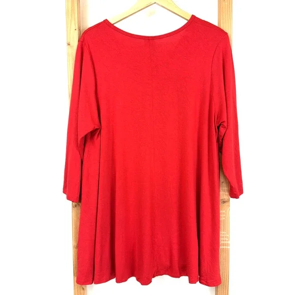 Comfy USA Red 3/4 Sleeve 10 Button Design Tunic Top #1382 Size 1X - Picture 4 of 6